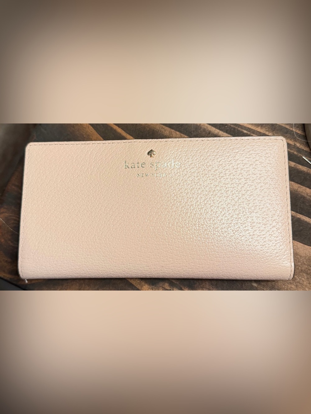 kate spade Blush Pink Pebbled Leather Continental Wallet with Gold Logo